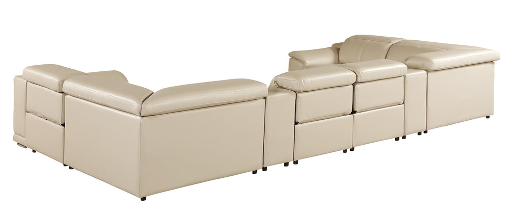 9762 DivanItalia Beige 8-Piece Sectional – Top Grain Italian Leather with 4 Power Recliners and 2 Consoles
