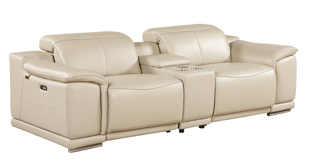 9762 DivanItalia Beige Modular Power Reclining Loveseat with Console – Top Grain Italian Leather