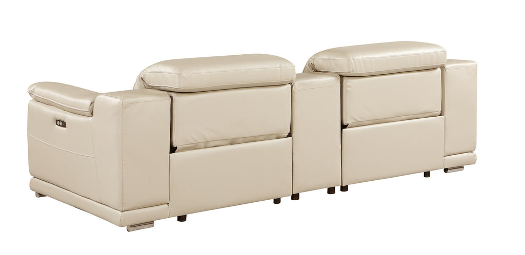 9762 DivanItalia Beige Modular Power Reclining Loveseat with Console – Top Grain Italian Leather