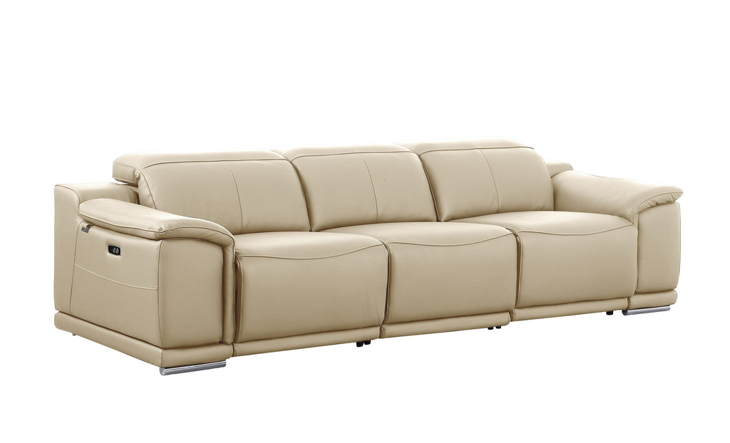 9762 DivanItalia Beige Top Grain Italian Leather Power Reclining Sofa with Dual Recliners