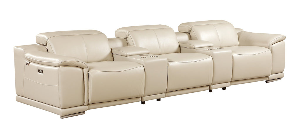 9762 DivanItalia Beige 5-Piece Modular Power Reclining Sofa – Top Grain Italian Leather