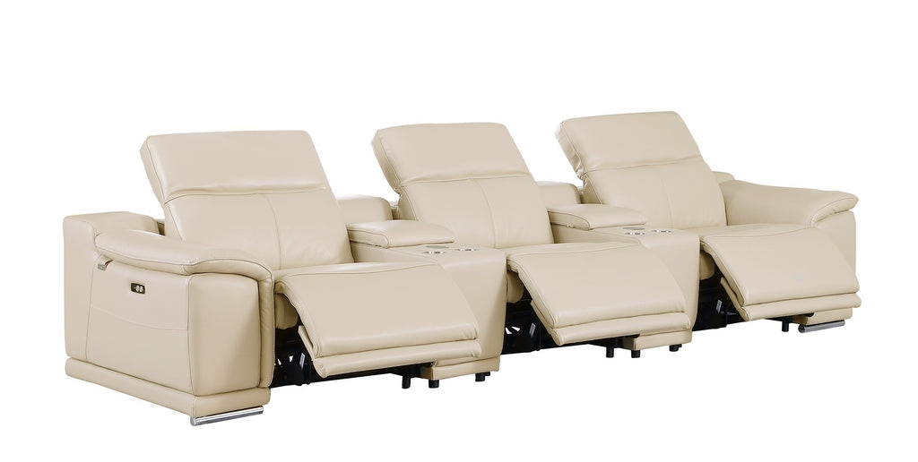 9762 DivanItalia Beige 5-Piece Modular Power Reclining Sofa – Top Grain Italian Leather