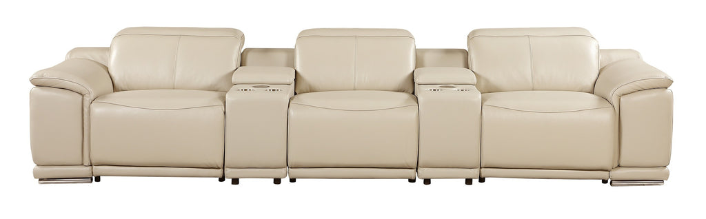 9762 DivanItalia Beige 5-Piece Modular Power Reclining Sofa – Top Grain Italian Leather