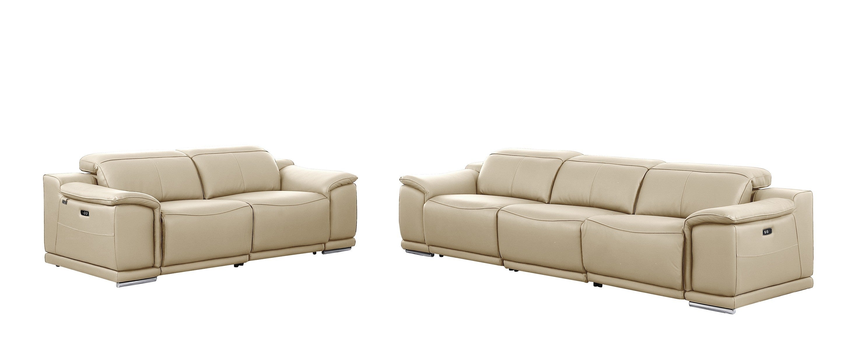 9762 DivanItalia Beige Modular Power Reclining Sofa and Loveseat Set in Top Grain Italian Leather