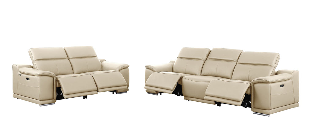 9762 DivanItalia Beige Modular Power Reclining Sofa and Loveseat Set in Top Grain Italian Leather