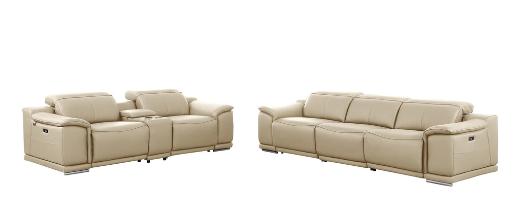9762 DivanItalia Beige 6-Piece Modular Power Reclining Sofa and Loveseat Set – Top Grain Italian Leather