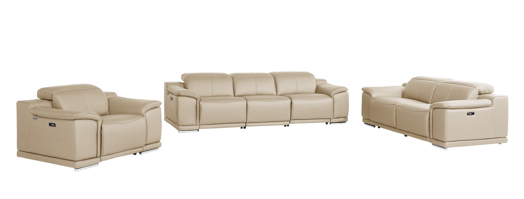 9762 DivanItalia Beige 6-Piece Modular Power Reclining Sofa Loveseat and Chair Set 6 Recliners Top Grain Italian Leather