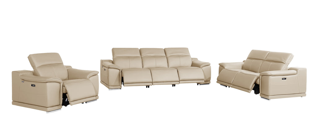 9762 DivanItalia Beige 6-Piece Modular Power Reclining Sofa Loveseat and Chair Set 6 Recliners Top Grain Italian Leather