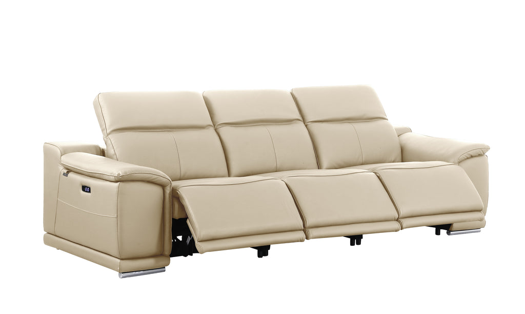 9762 DivanItalia Beige 6-Piece Modular Power Reclining Sofa Loveseat and Chair Set 6 Recliners Top Grain Italian Leather