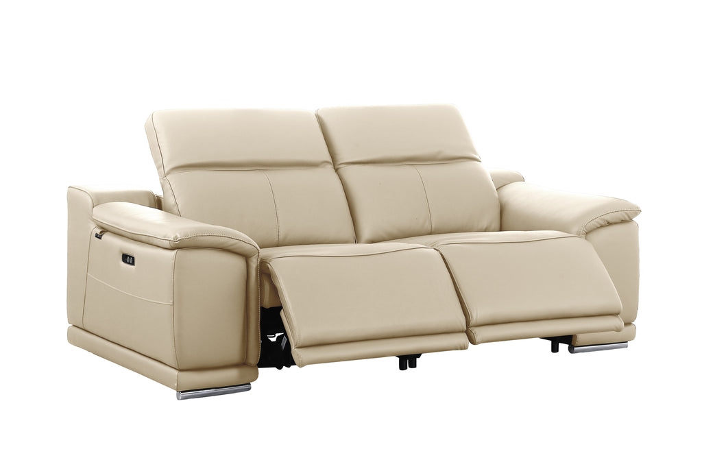 9762 DivanItalia Beige 6-Piece Modular Power Reclining Sofa Loveseat and Chair Set 6 Recliners Top Grain Italian Leather