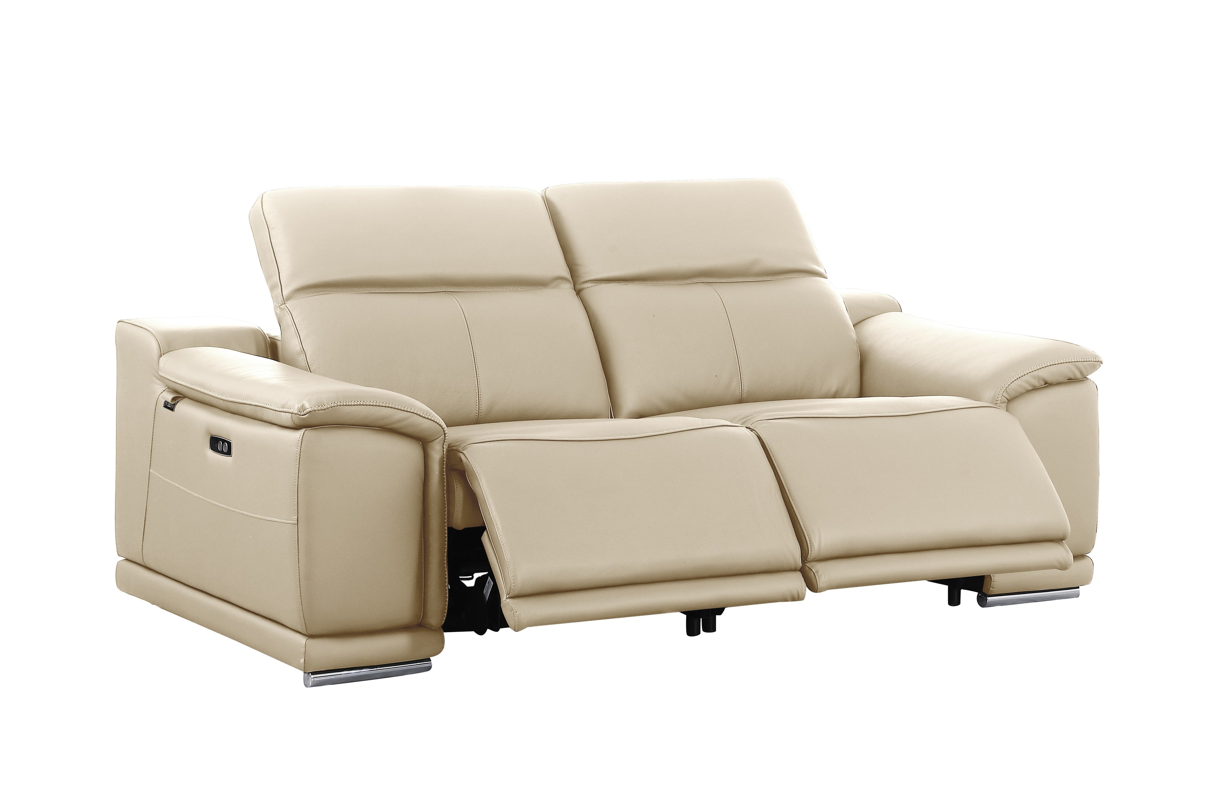 9762 DivanItalia Beige 6-Piece Modular Power Reclining Sofa Loveseat and Chair Set 6 Recliners Top Grain Italian Leather