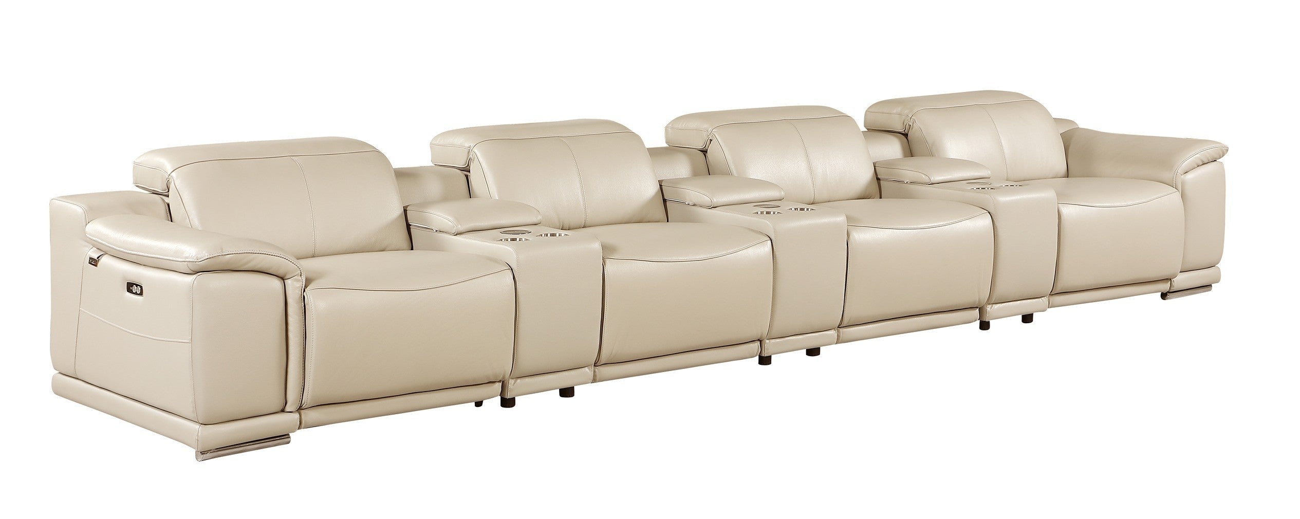 9762 DivanItalia Beige 7-Piece Modular Power Reclining Sofa – Top Grain Italian Leather