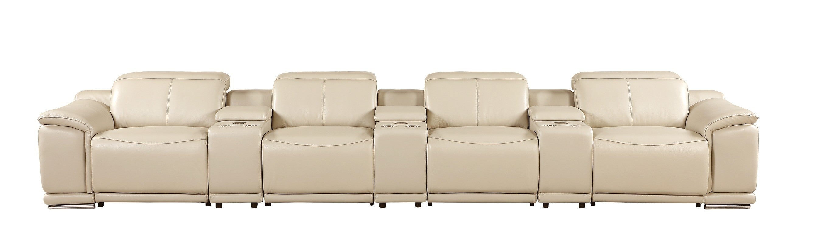9762 DivanItalia Beige 7-Piece Modular Power Reclining Sofa – Top Grain Italian Leather