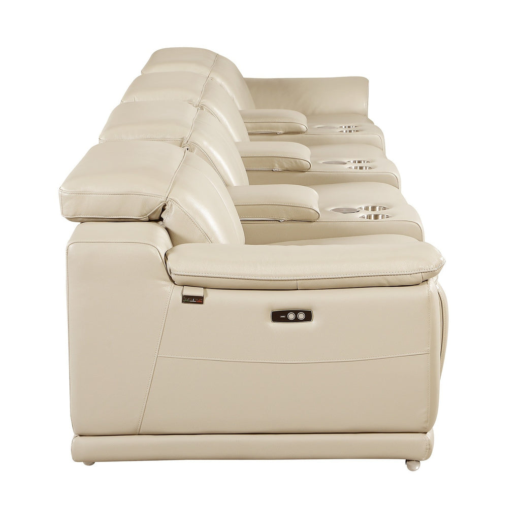 9762 DivanItalia Beige 7-Piece Modular Power Reclining Sofa – Top Grain Italian Leather