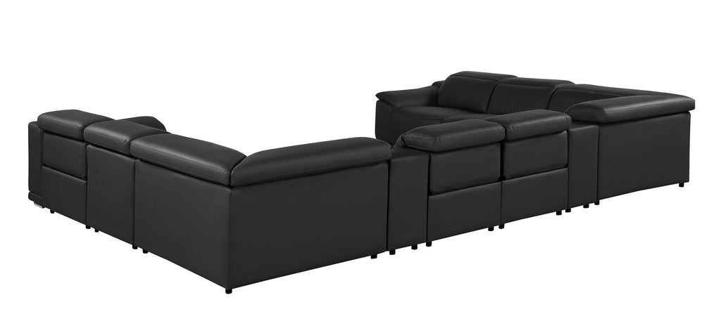 9762 DivanItalia Black 10-Piece Sectional – Top Grain Italian Leather with 4 Power Recliners and 2 Consoles