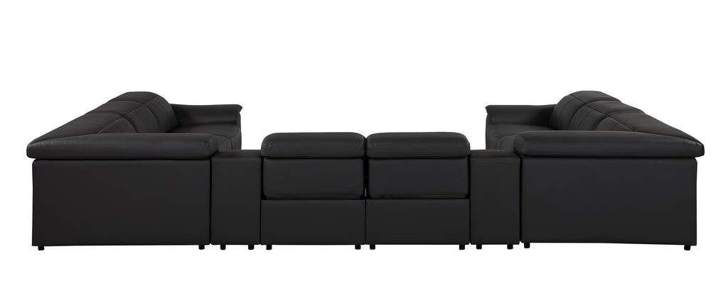 9762 DivanItalia Black 10-Piece Sectional – Top Grain Italian Leather with 4 Power Recliners and 2 Consoles