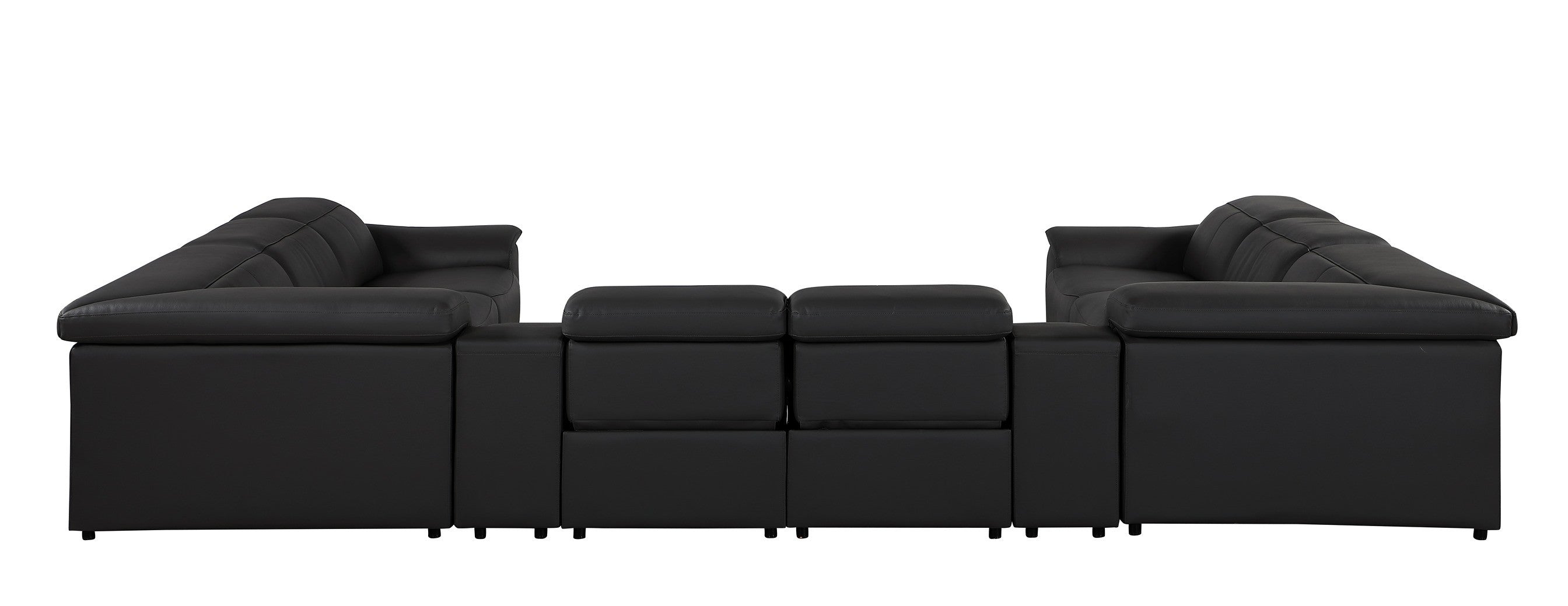 9762 DivanItalia Black 10-Piece Sectional – Top Grain Italian Leather with 4 Power Recliners and 2 Consoles