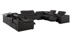 9762 DivanItalia Black 12-Piece Sectional – Top Grain Italian Leather with 4 Power Recliners and 4 Consoles