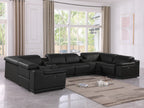 9762 DivanItalia Black 8-Piece Sectional – Top Grain Italian Leather with 2 Power Recliners and 2 Consoles
