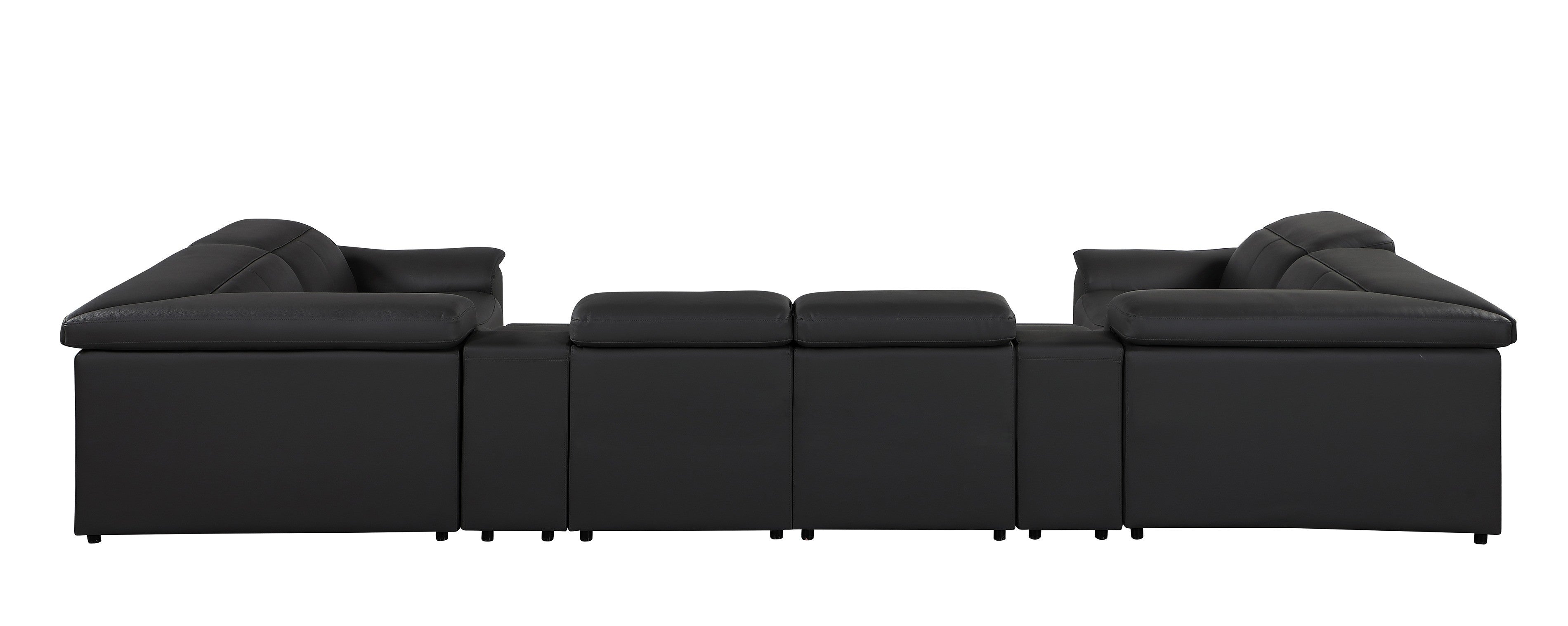 9762 DivanItalia Black 8-Piece Sectional – Top Grain Italian Leather with 2 Power Recliners and 2 Consoles