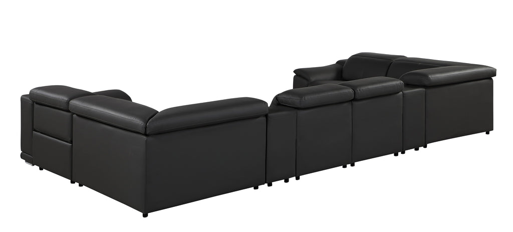 9762 DivanItalia Black 8-Piece Sectional – Top Grain Italian Leather with 2 Power Recliners and 2 Consoles