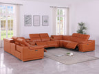 9762 DivanItalia Camel 10-Piece Sectional – Top Grain Italian Leather with 4 Power Recliners and 2 Consoles