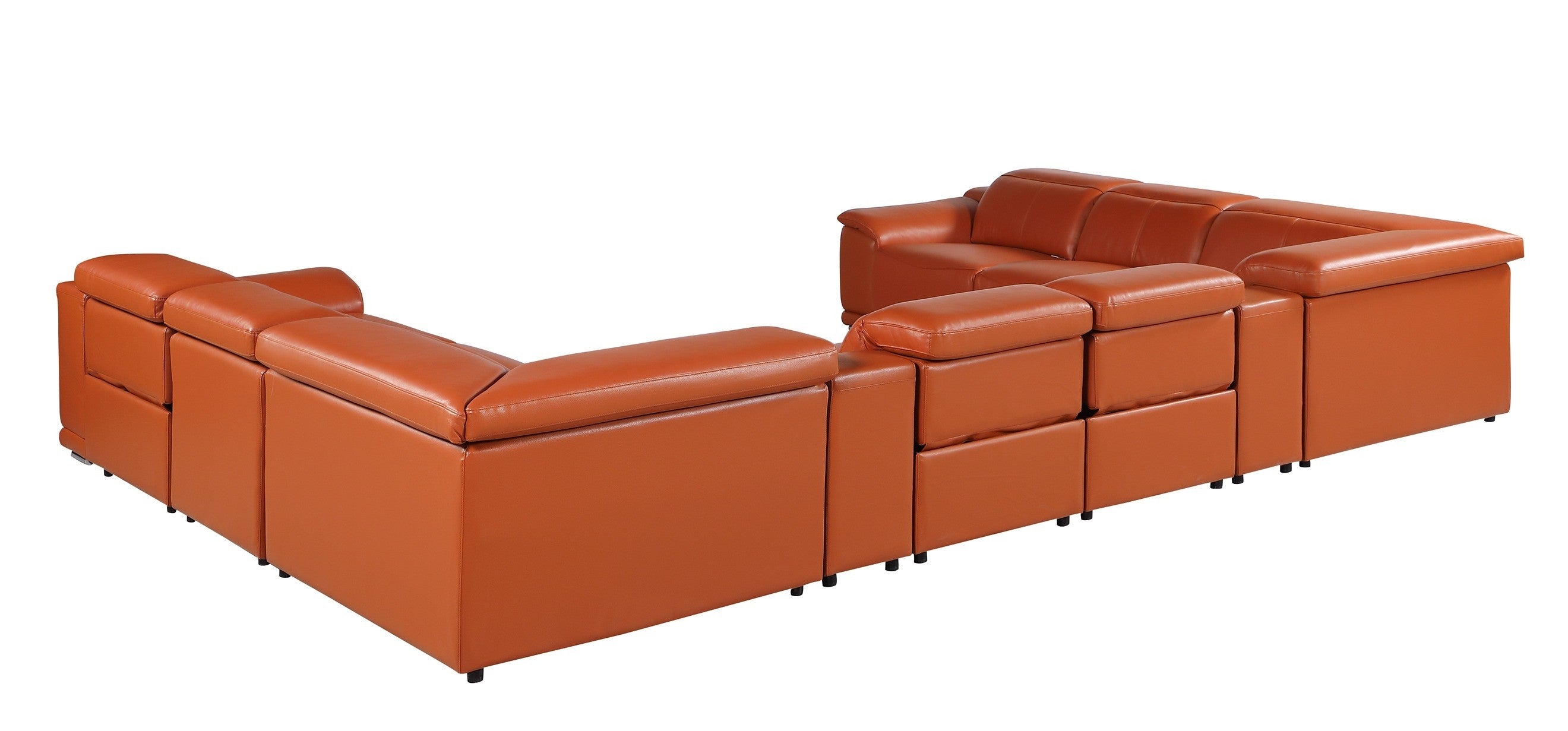 9762 DivanItalia Camel 10-Piece Sectional – Top Grain Italian Leather with 4 Power Recliners and 2 Consoles