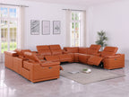 9762 DivanItalia Camel 12-Piece Sectional – Top Grain Italian Leather with 4 Power Recliners and 4 Consoles
