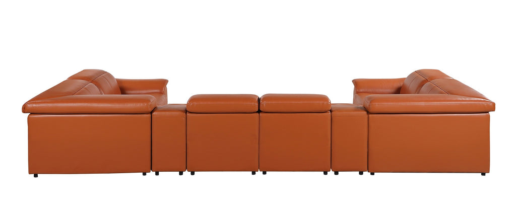 9762 DivanItalia Camel 8-Piece Sectional – Top Grain Italian Leather with 2 Power Recliners and 2 Consoles