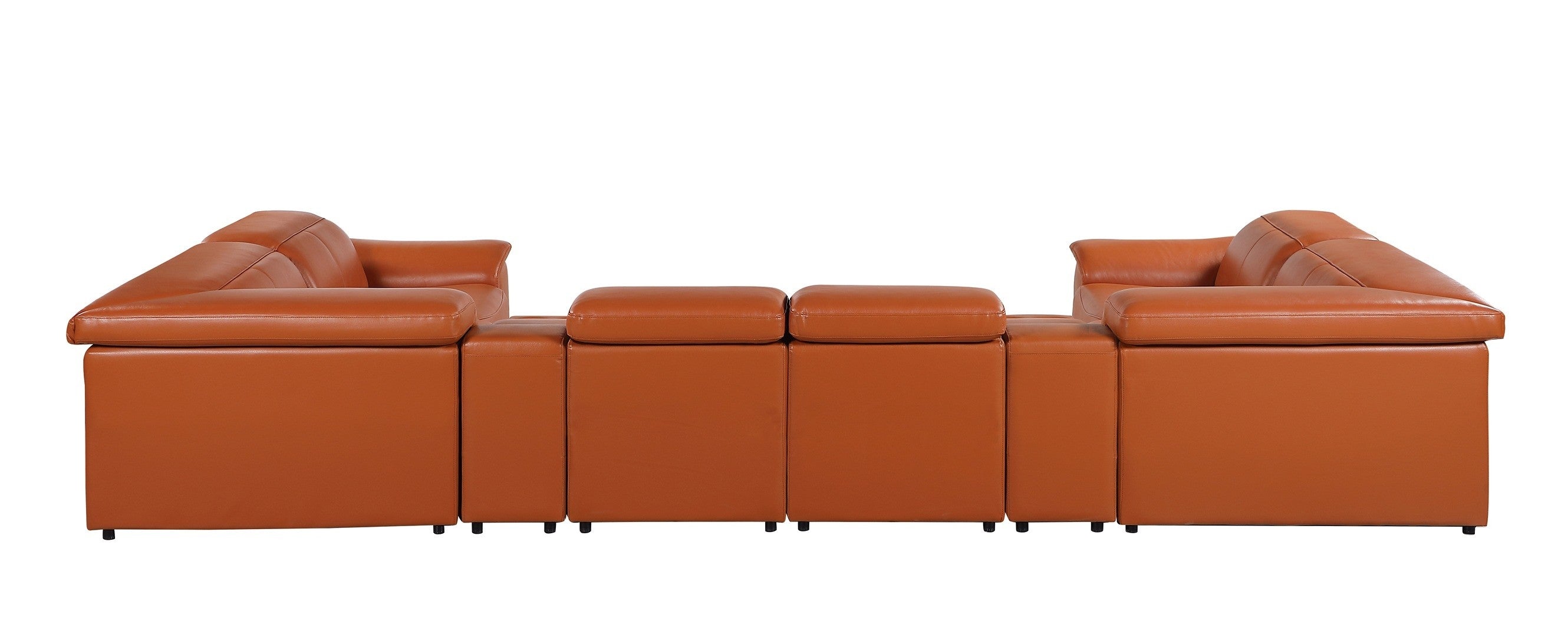 9762 DivanItalia Camel 8-Piece Sectional – Top Grain Italian Leather with 2 Power Recliners and 2 Consoles