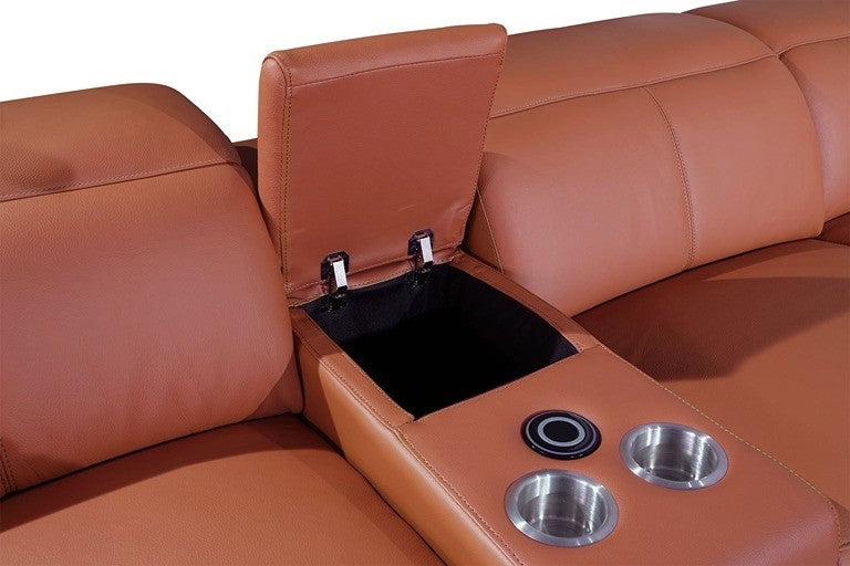 9762 DivanItalia Camel 12-Piece Sectional – Top Grain Italian Leather with 4 Power Recliners and 4 Consoles