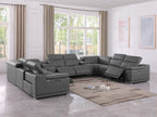 9762 DivanItalia Dark Gray 10-Piece Sectional – Top Grain Italian Leather with 4 Power Recliners and 2 Consoles