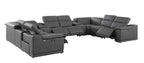 9762 DivanItalia Dark Gray 10-Piece Sectional – Top Grain Italian Leather with 4 Power Recliners and 2 Consoles