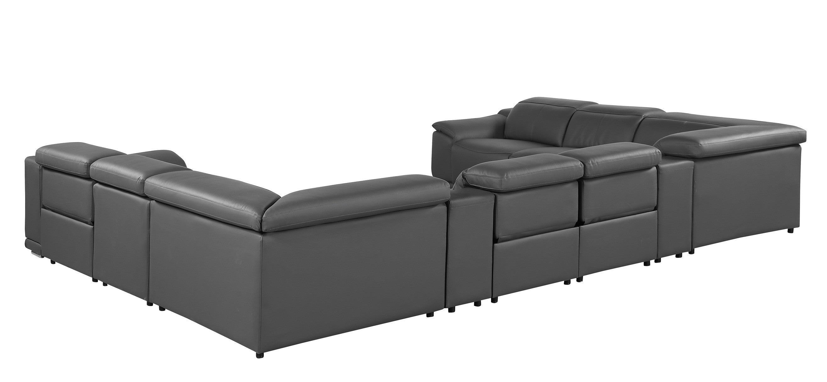 9762 DivanItalia Dark Gray 10-Piece Sectional – Top Grain Italian Leather with 4 Power Recliners and 2 Consoles