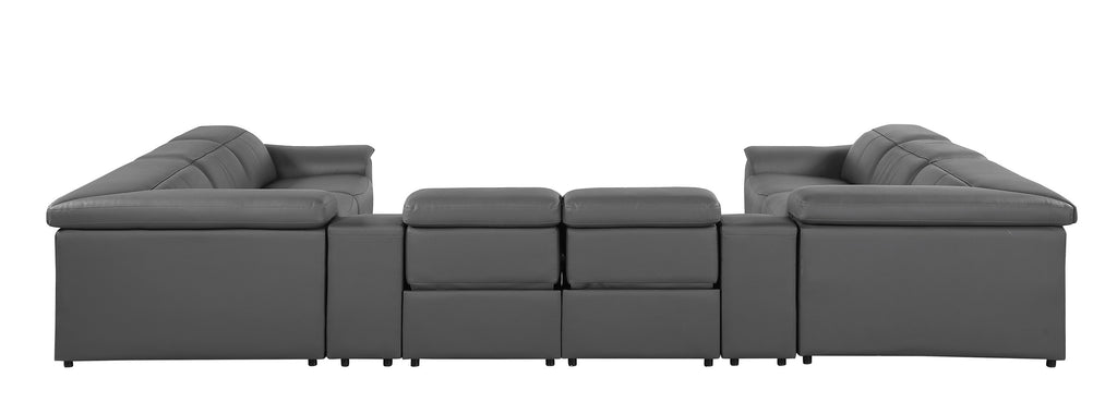 DivaniItalia 9762 Dark Grey 12-Piece Italian Leather Sectional (4 Power Recliners)
