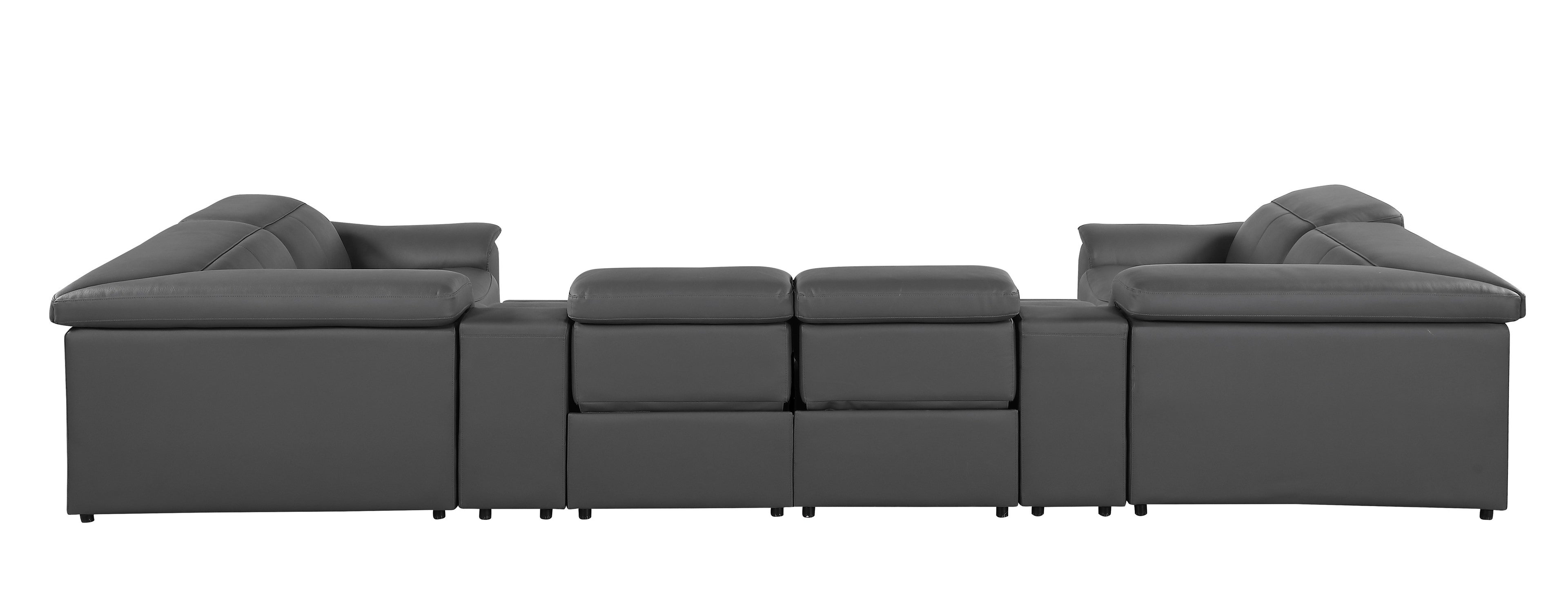 9762 DivanItalia Dark Gray 8-Piece Sectional – Top Grain Italian Leather with 4 Power Recliners and 2 Consoles