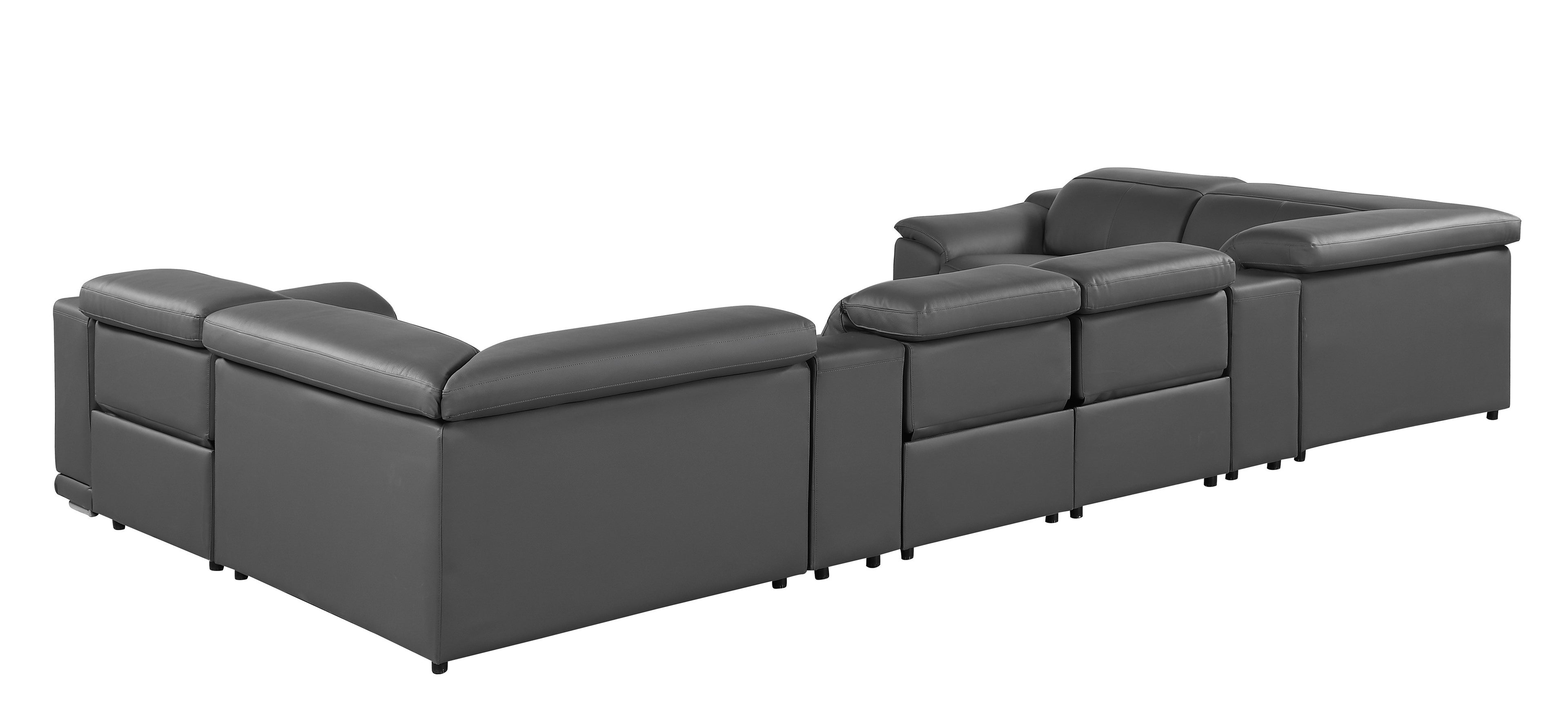 9762 DivanItalia Dark Gray 8-Piece Sectional – Top Grain Italian Leather with 4 Power Recliners and 2 Consoles
