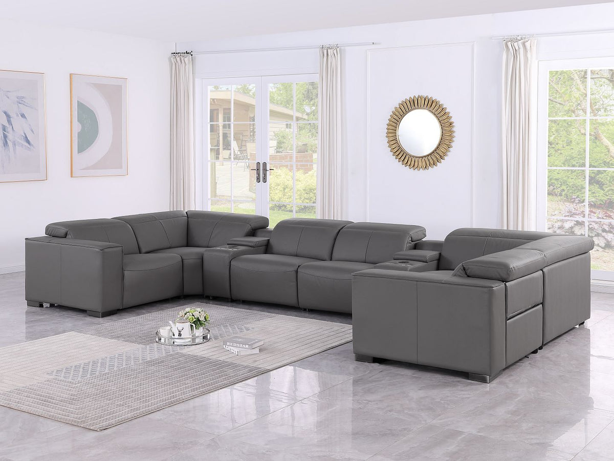 1208 8 Piece U-Shaped Leather Sectional Sofa with 4 Power Recliners & Power Headrests - Dark Grey - SKU 1208-DK-GREY-8PC-4PWR-U-SECTIONAL-GROUP