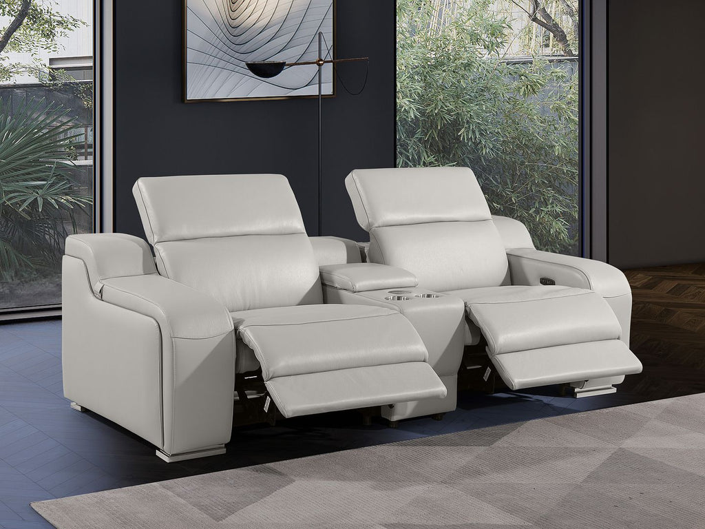 1116 Divanitalia 3-Piece Modular Power Reclining Console Loveseat in Top Grain Italian Leather with 2 Power Recliners & Power Headrests