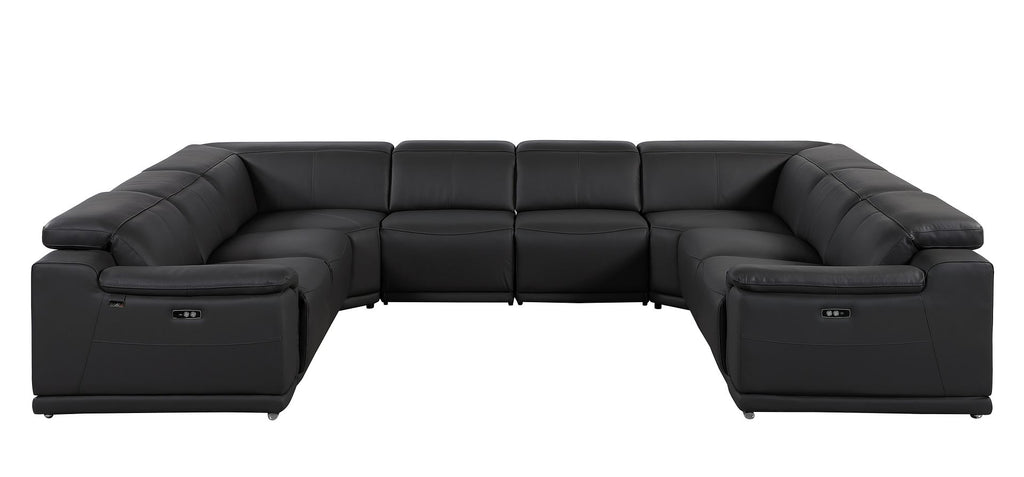 9762 Divanitalia 8-Piece U-Shaped Top Grain Italian Leather Sectional Sofa with 4 Power Recliners - Black - SKU 9762-BLACK-8PC-4PWR-U-NC-SECTIONAL-GROUP - view 3