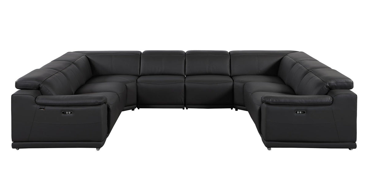 9762 Divanitalia 8-Piece U-Shaped Top Grain Italian Leather Sectional Sofa with 4 Power Recliners - Black - SKU 9762-BLACK-8PC-4PWR-U-NC-SECTIONAL-GROUP - view 3