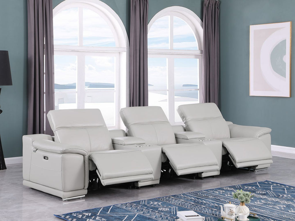 9762 Divanitalia 5-Piece Modular Power Reclining Sofa and Loveseat Set with 3 Power Recliners in Top Grain Italian Leather