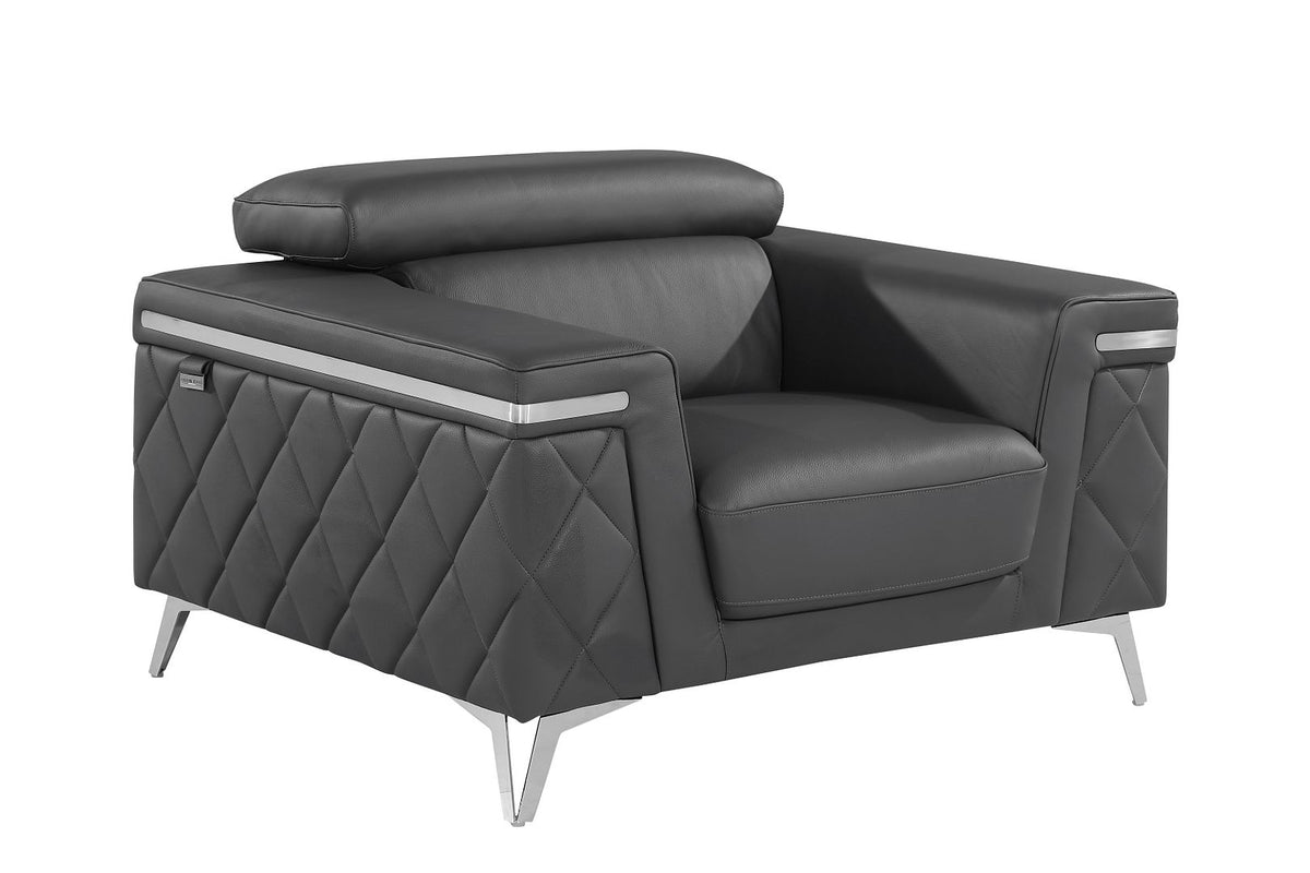 1140 Divanitalia 3-Piece Sofa Set with Adjustable Headrest in Top-grain Italian Leather - Dark Grey - SKU 1140-DK-GREY-3PC - view 10