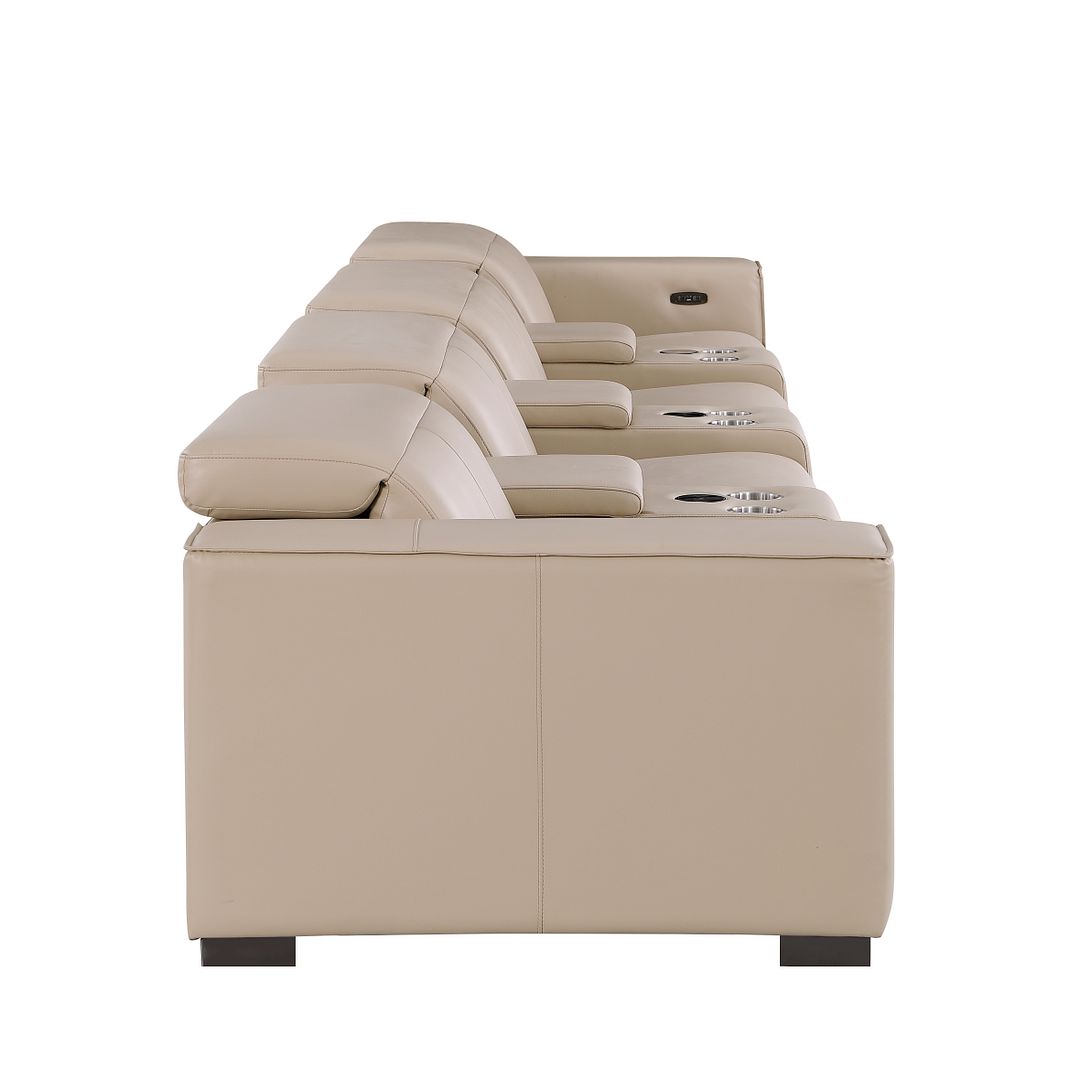 1208 7 Piece Leather Sofa with 4 Power Recliners and Power Headrests - Beige - SKU 1208-BEIGE-S-7.4-HT - view 8
