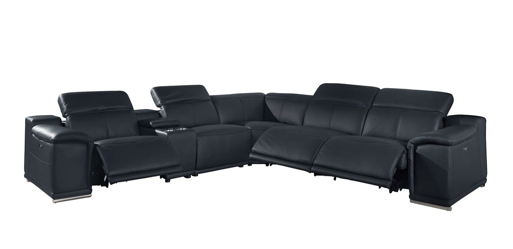 9762 Divanitalia 6-Piece L-Shaped Top Grain Italian Leather Sectional Sofa with 3 Power Recliners