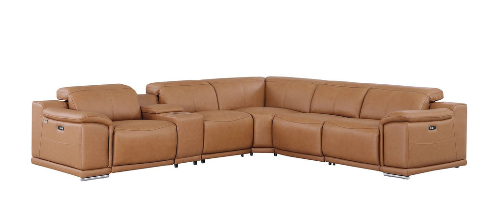 9762 Divanitalia 6-Piece L-Shaped Top Grain Italian Leather Sectional Sofa with 3 Power Recliners