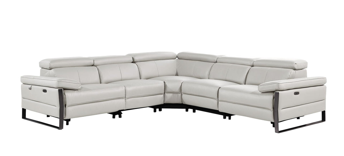 1246 Divanitalia 5-Piece L-Shaped Modular Power Reclining Sectional Sofa with Power Headrests - Top Grain Italian Leather - Light Grey - SKU 1246-LT-GREY-5PC-3PWR-SECTIONAL - view 3