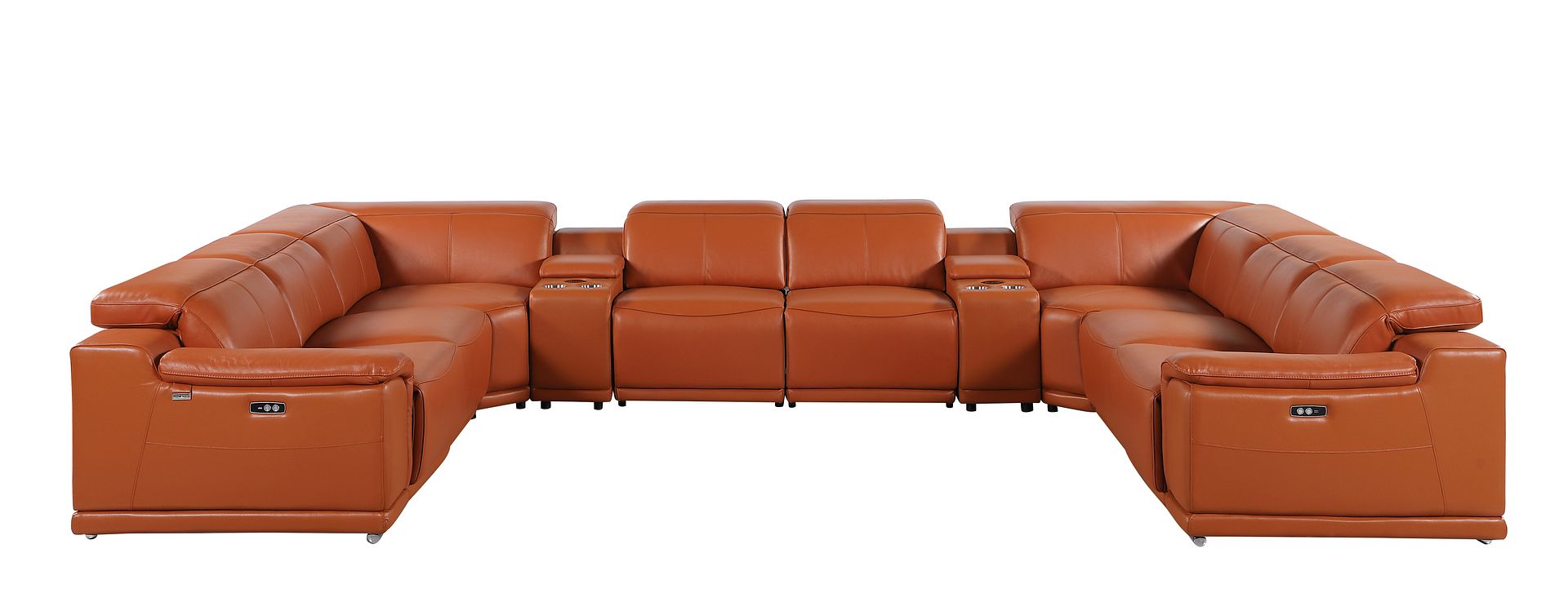 9762 Divanitalia 10-Piece U-Shaped Top Grain Italian Leather Sectional Sofa with 4 Power Recliners