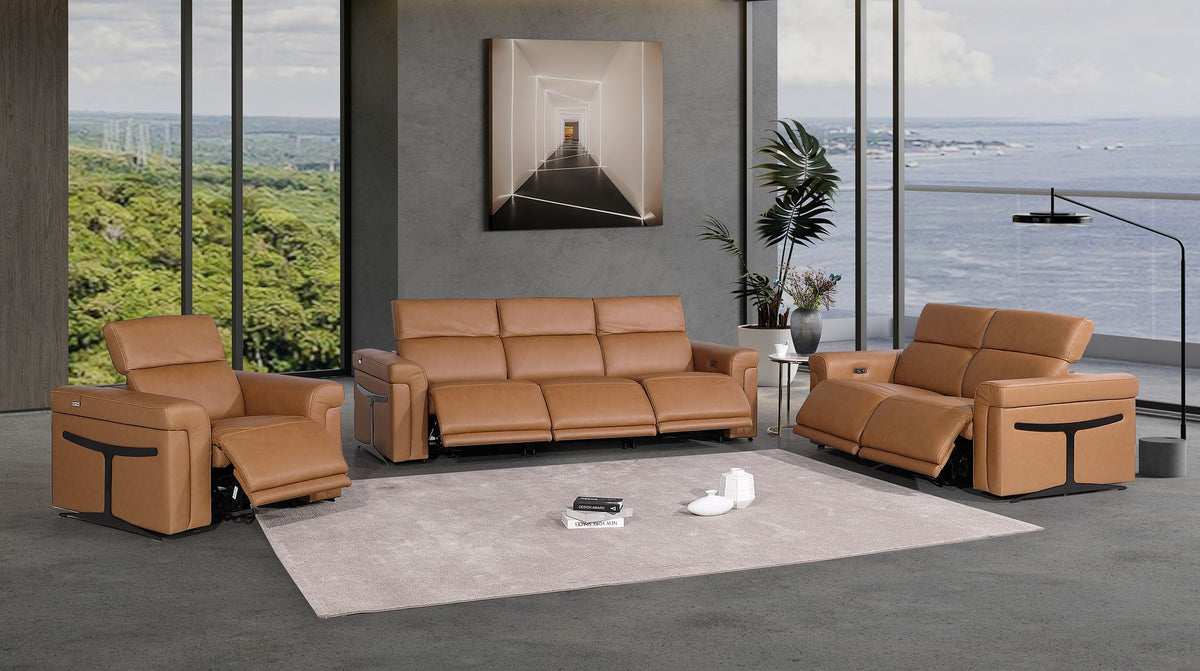 1126 Divanitalia 6-Piece Modular Power Reclining Sofa, Loveseat & Chair Set in Top Grain Italian Leather with 6 Power Recliners & Power Headrests - Cognac - SKU 1126-COGNAC-6.6-HT-3PC - view 2