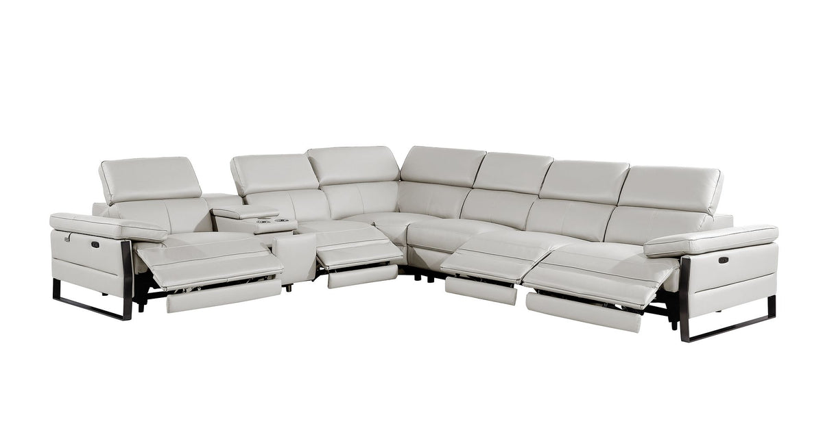 1246 Divanitalia 7-Piece L-Shaped Modular Power Reclining Sectional Sofa with 4 Power Recliners and Power Headrests - Top Grain Italian Leather - Light Grey - SKU 1246-LT-GREY-7PC-4PWR-SECTIONAL - view 4